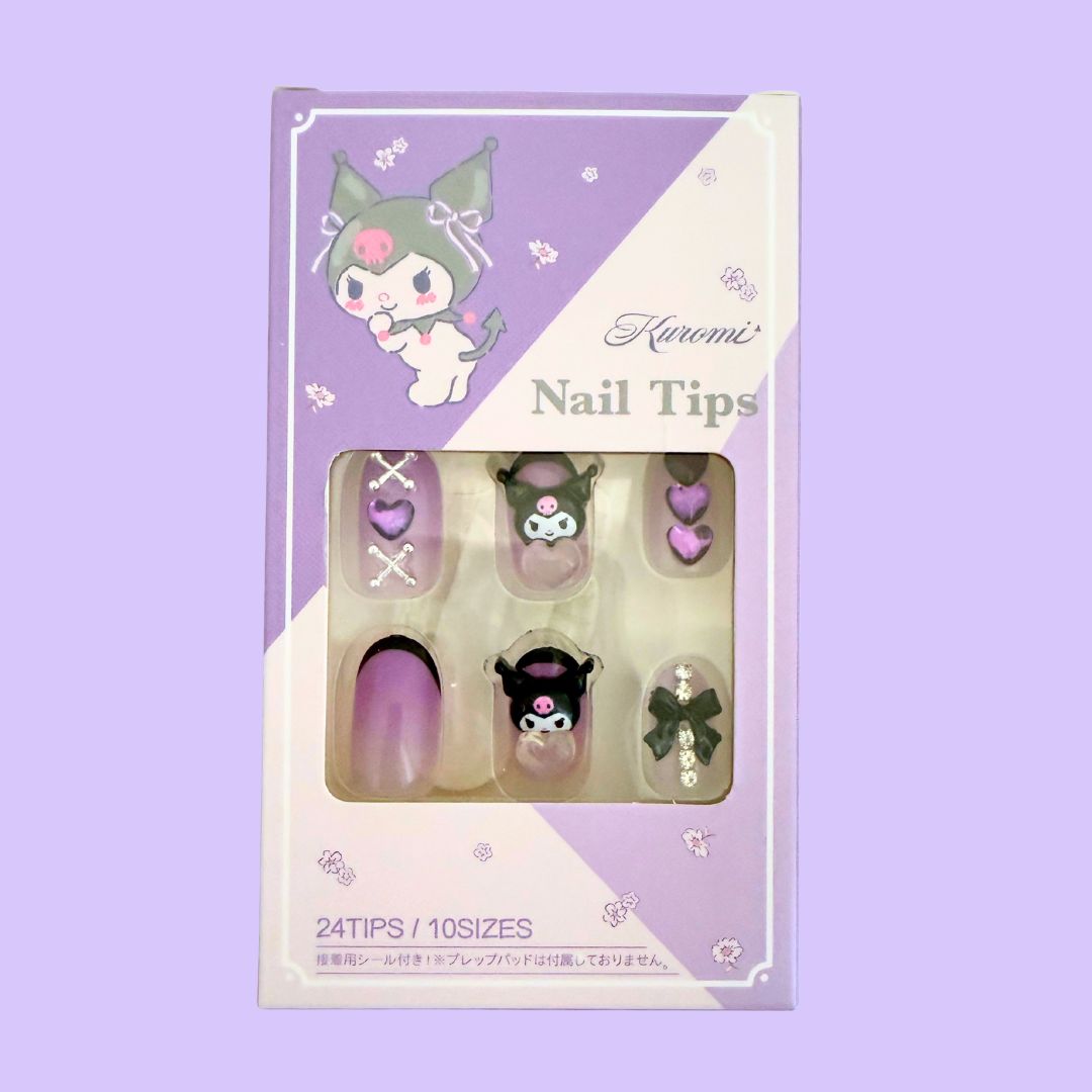 uñas de kuromi, cinnamoroll y my melody