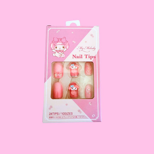 uñas de kuromi, cinnamoroll y my melody